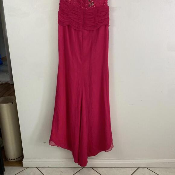 TIFFANY DESIGNS 100% silk hot pink beaded strapless prom dress - Picture 4 of 6
